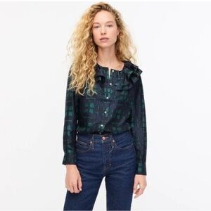 J CREW sz X-Small Collection Silk Ruffle Plaid Top